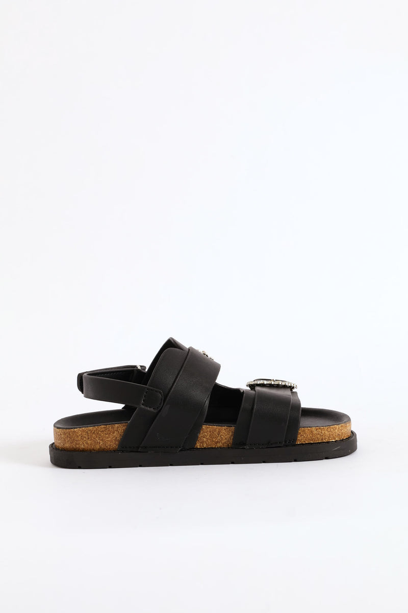 Girls Jewel Buckle Health Sandal - Black