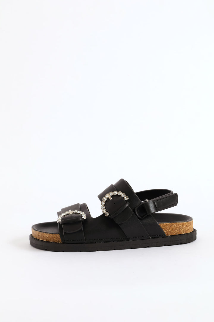 Girls Jewel Buckle Health Sandal - Black