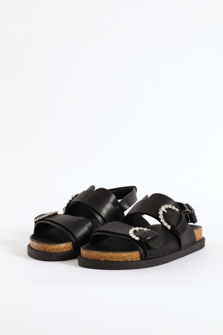 Girls Jewel Buckle Health Sandal - Black