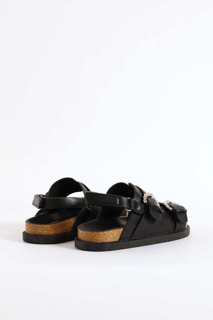 Girls Jewel Buckle Health Sandal - Black
