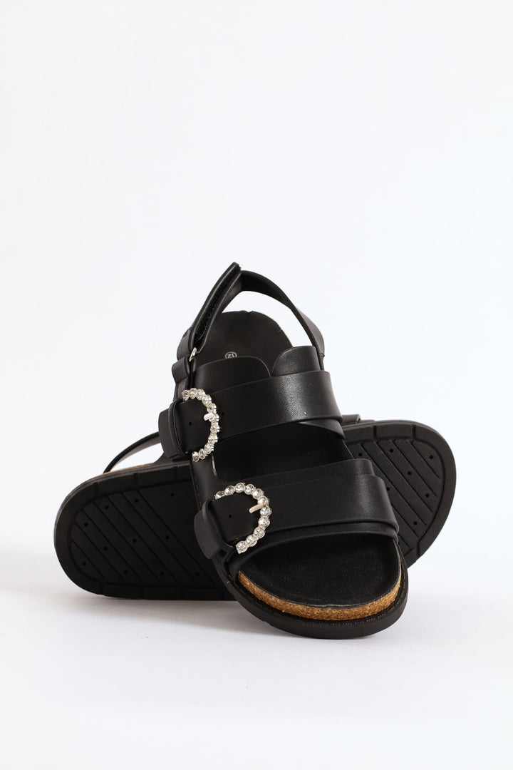 Girls Jewel Buckle Health Sandal - Black