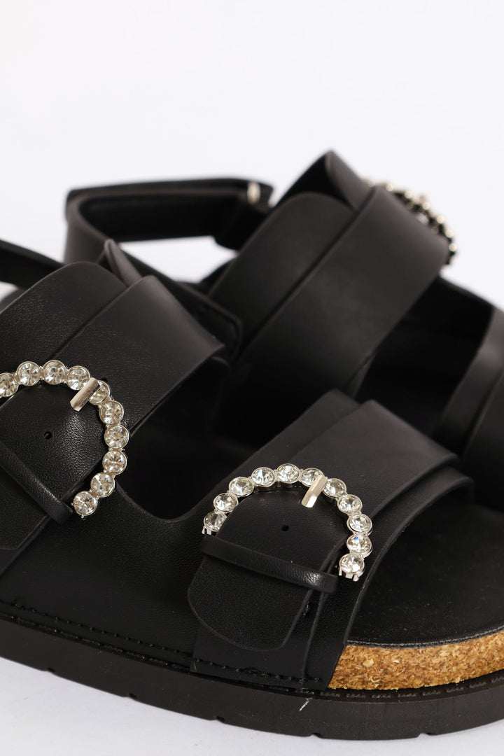 Girls Jewel Buckle Health Sandal - Black