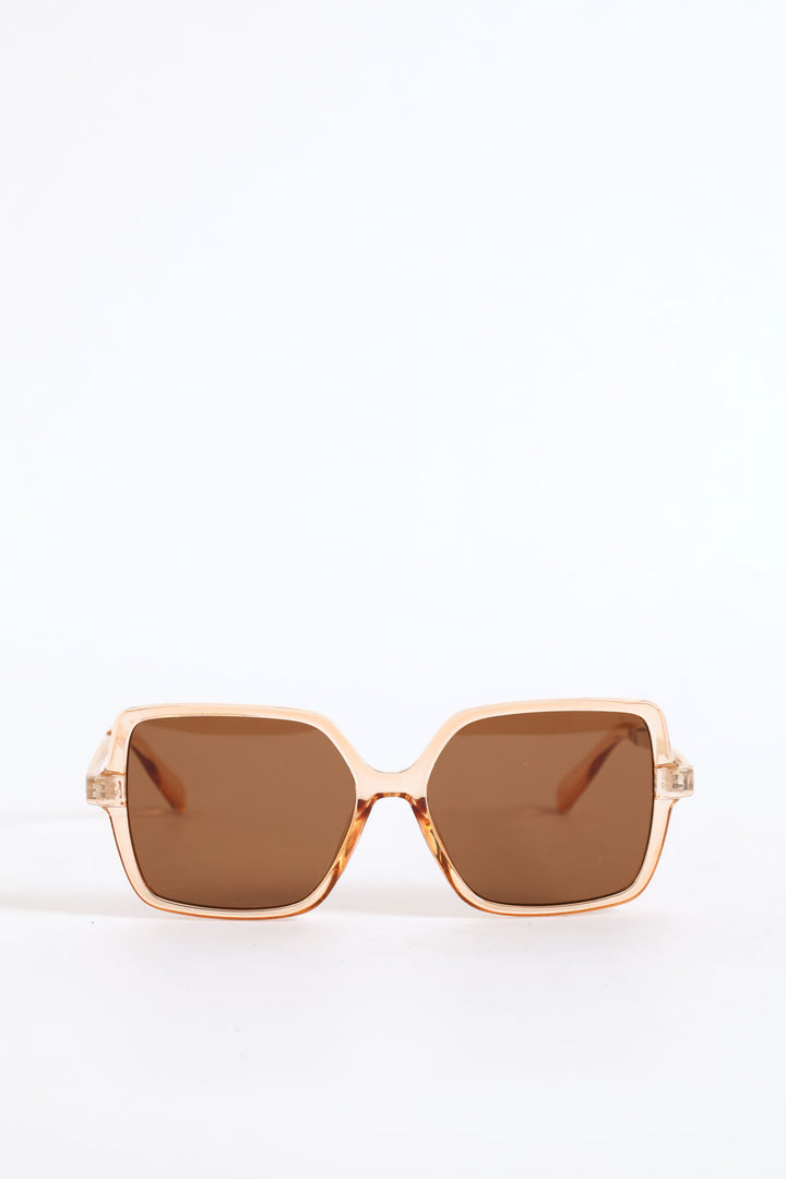 Square Crystal Frame Brown Lense Sunglasses - Light Brown