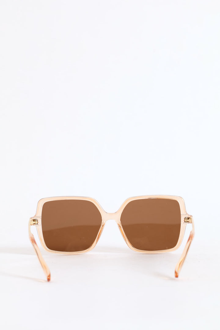 Square Crystal Frame Brown Lense Sunglasses - Light Brown
