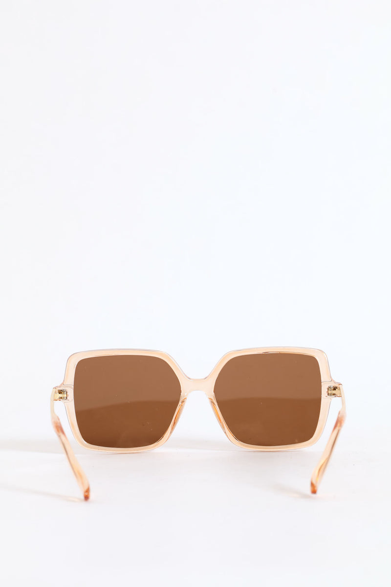 Square Crystal Frame Brown Lense Sunglasses - Light Brown