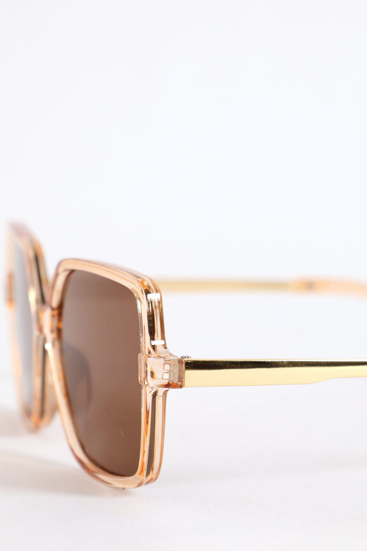 Square Crystal Frame Brown Lense Sunglasses - Light Brown