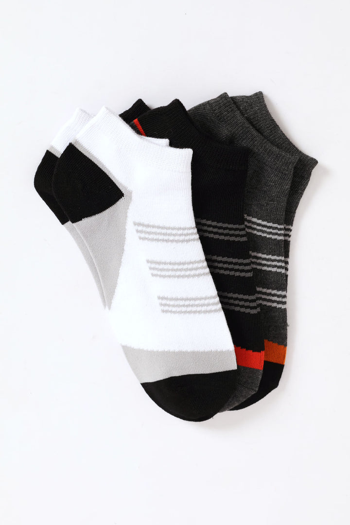 3 Pack Fashion Low Cut Socks - White/Black/Grey