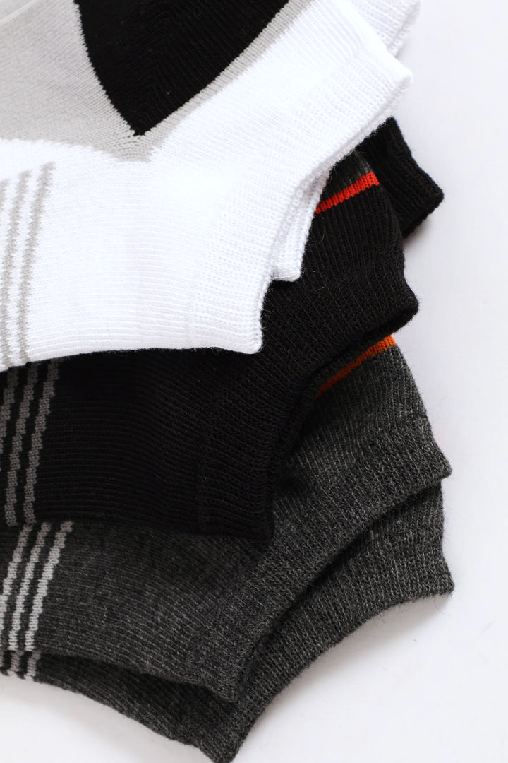 3 Pack Fashion Low Cut Socks - White/Black/Grey