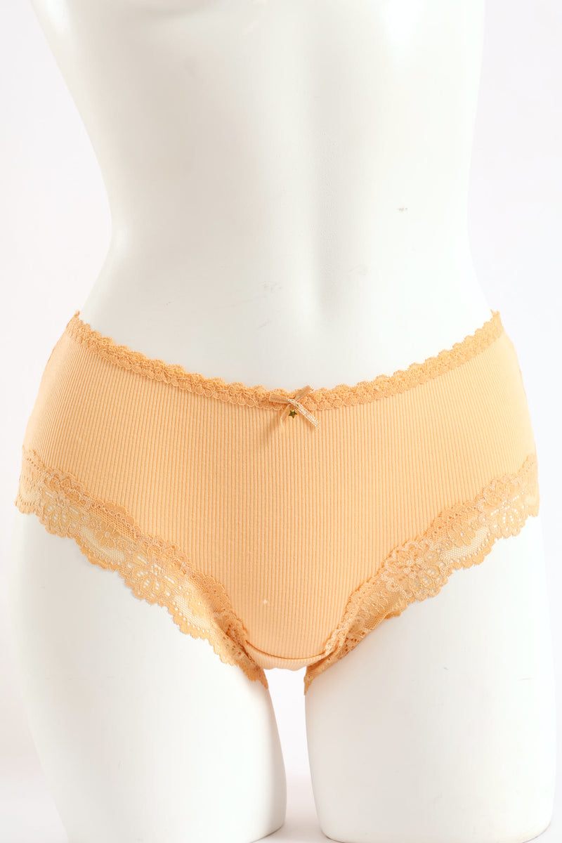 Ribbed Cotton Lace Trim Boyleg Panty - Coral
