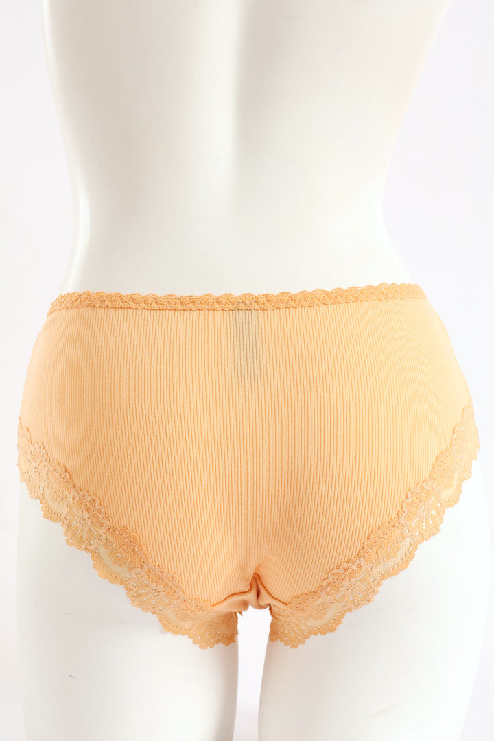Ribbed Cotton Lace Trim Boyleg Panty - Coral