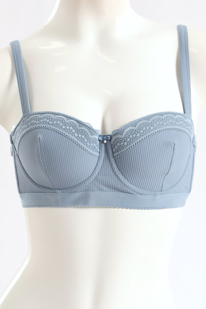 2 Pack Ribbed Balconette Bra - Blue/White