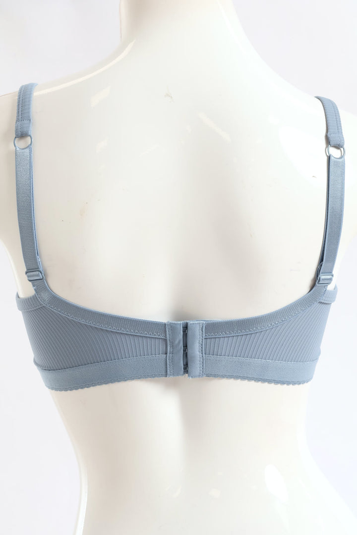 2 Pack Ribbed Balconette Bra - Blue/White