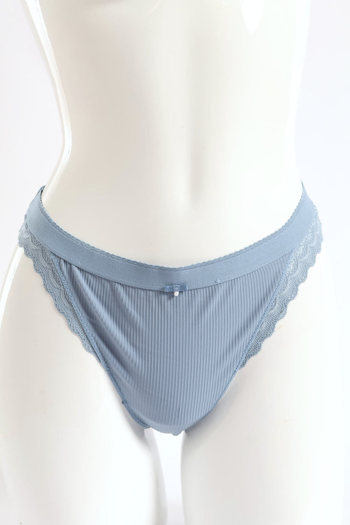 2 Pack Ribbed Thong Panties - Blue/White