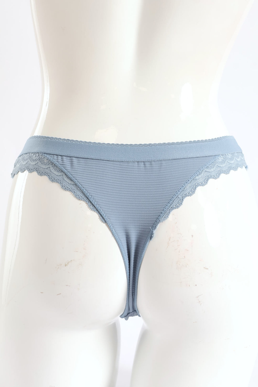 2 Pack Ribbed Thong Panties - Blue/White