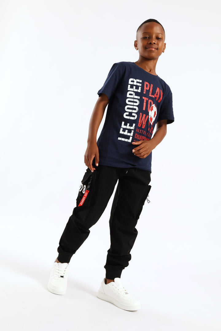 Boys Brandon Soccer Print T-Shirt - Navy