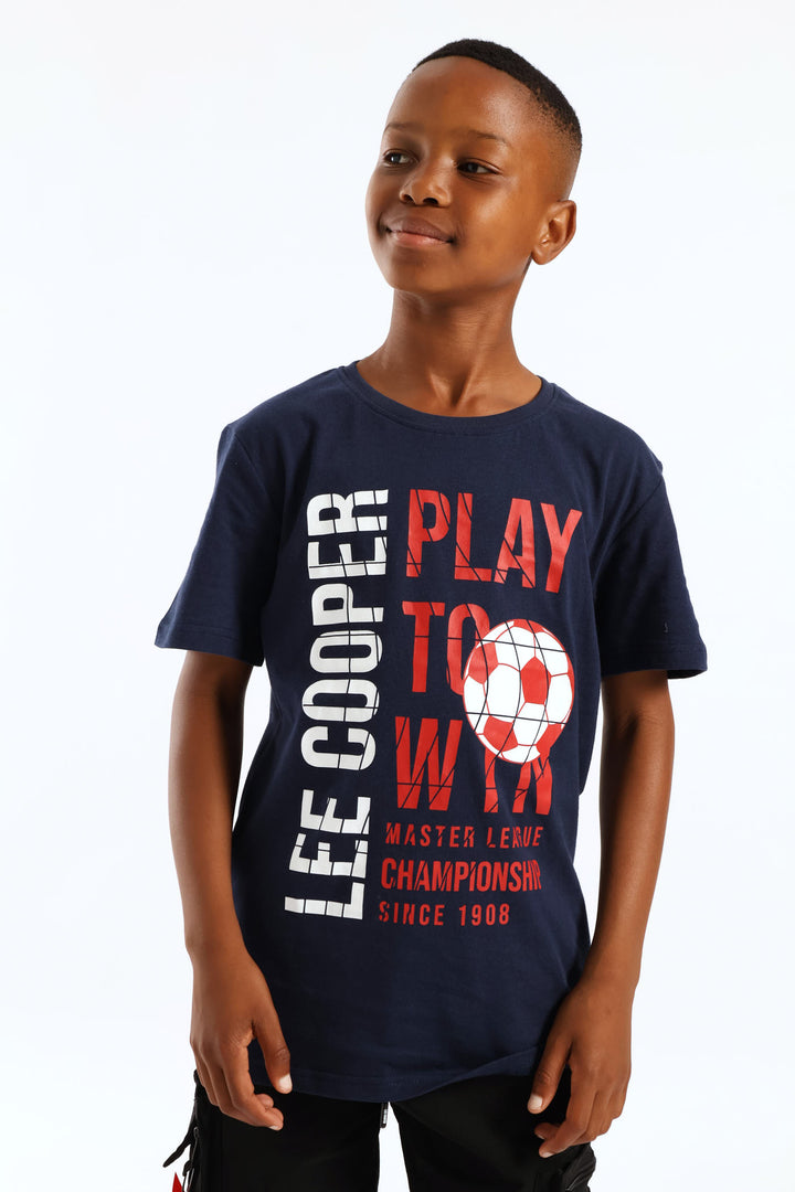 Boys Brandon Soccer Print T-Shirt - Navy