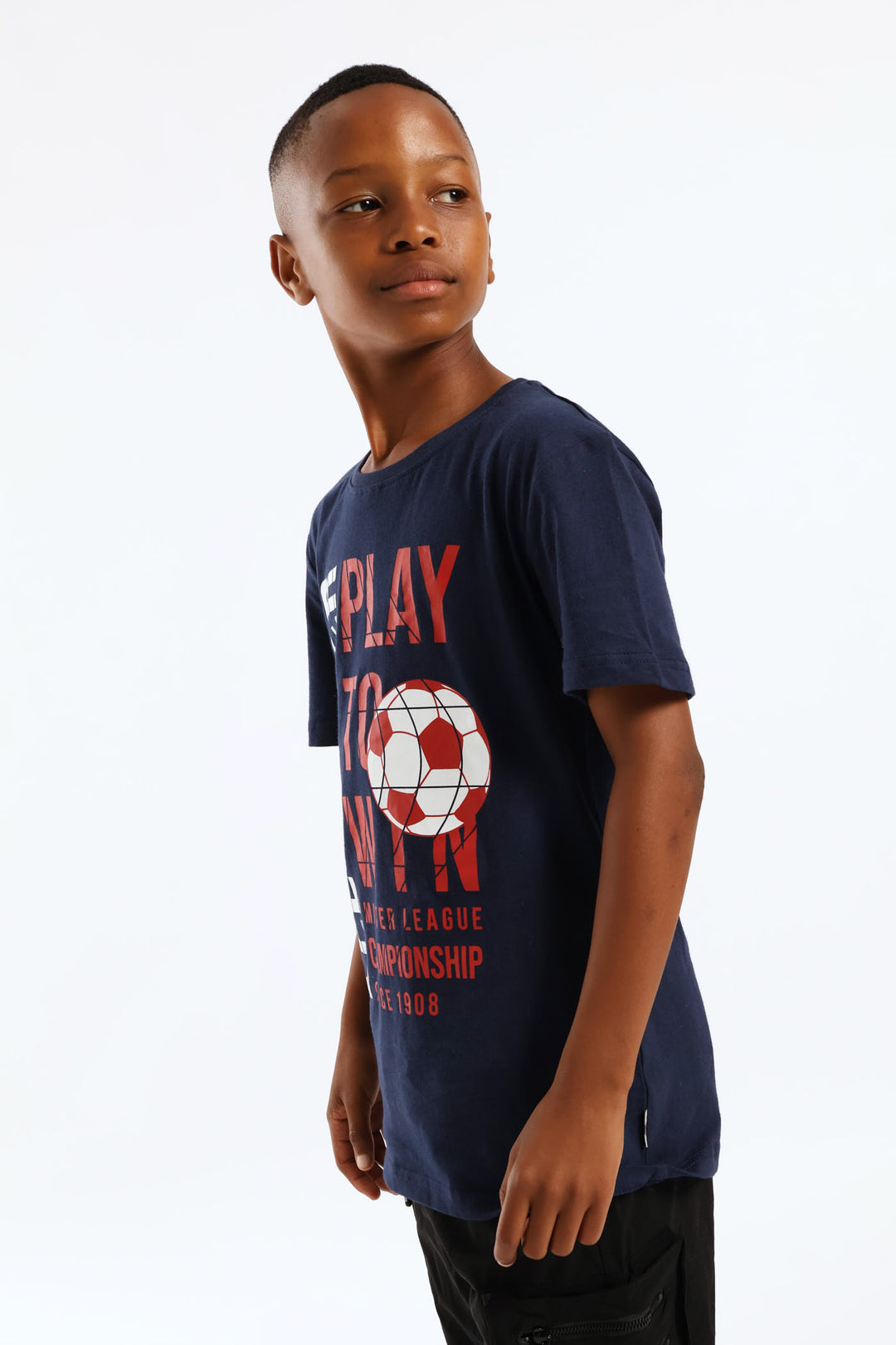 Boys Brandon Soccer Print T-Shirt - Navy