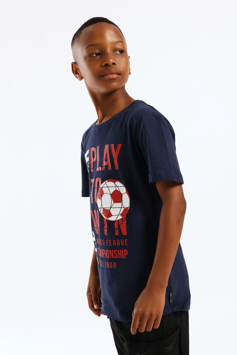 Boys Brandon Soccer Print T-Shirt - Navy