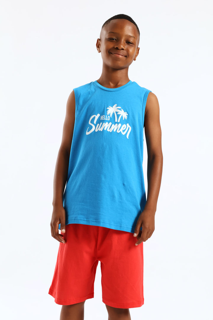 Boys Hello Summer Sleeveless Sleep Set - Blue
