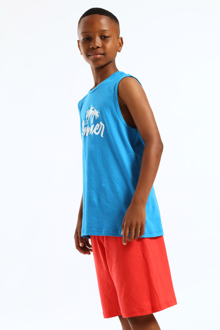 Boys Hello Summer Sleeveless Sleep Set - Blue