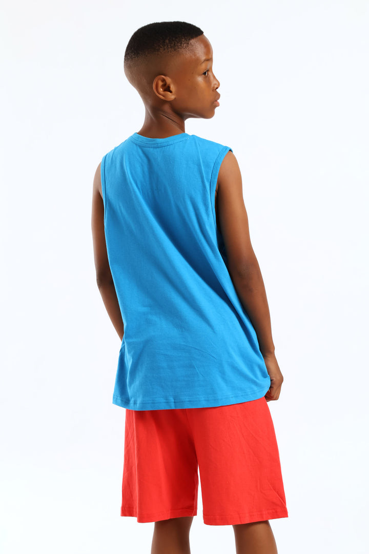 Boys Hello Summer Sleeveless Sleep Set - Blue