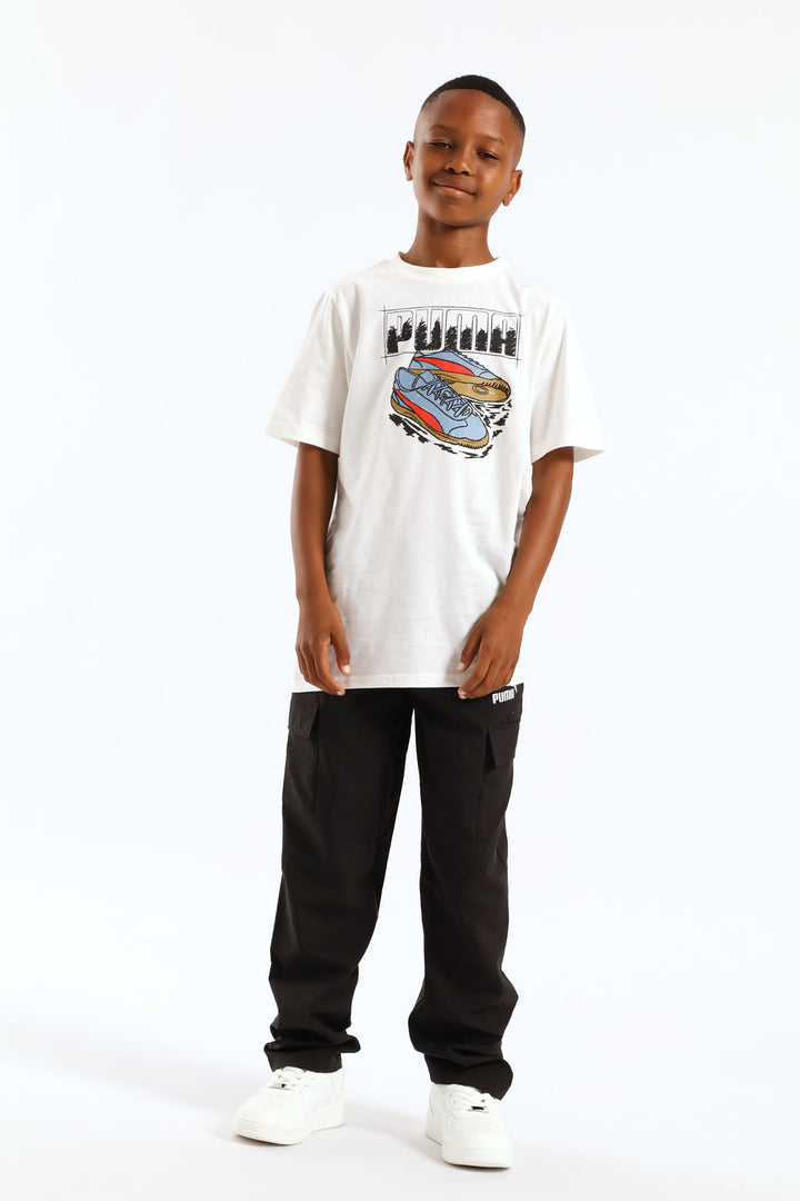 Boys Shoe Print Tee - White