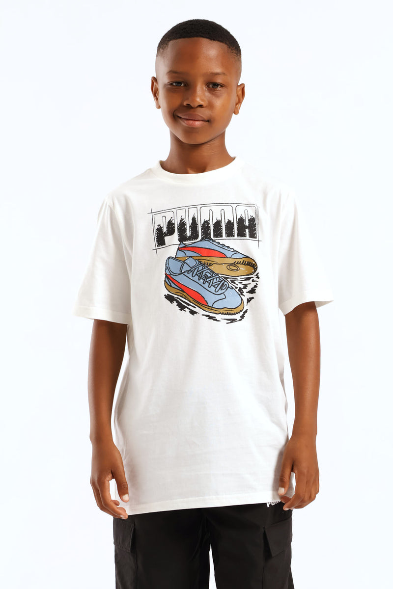 Boys Shoe Print Tee - White