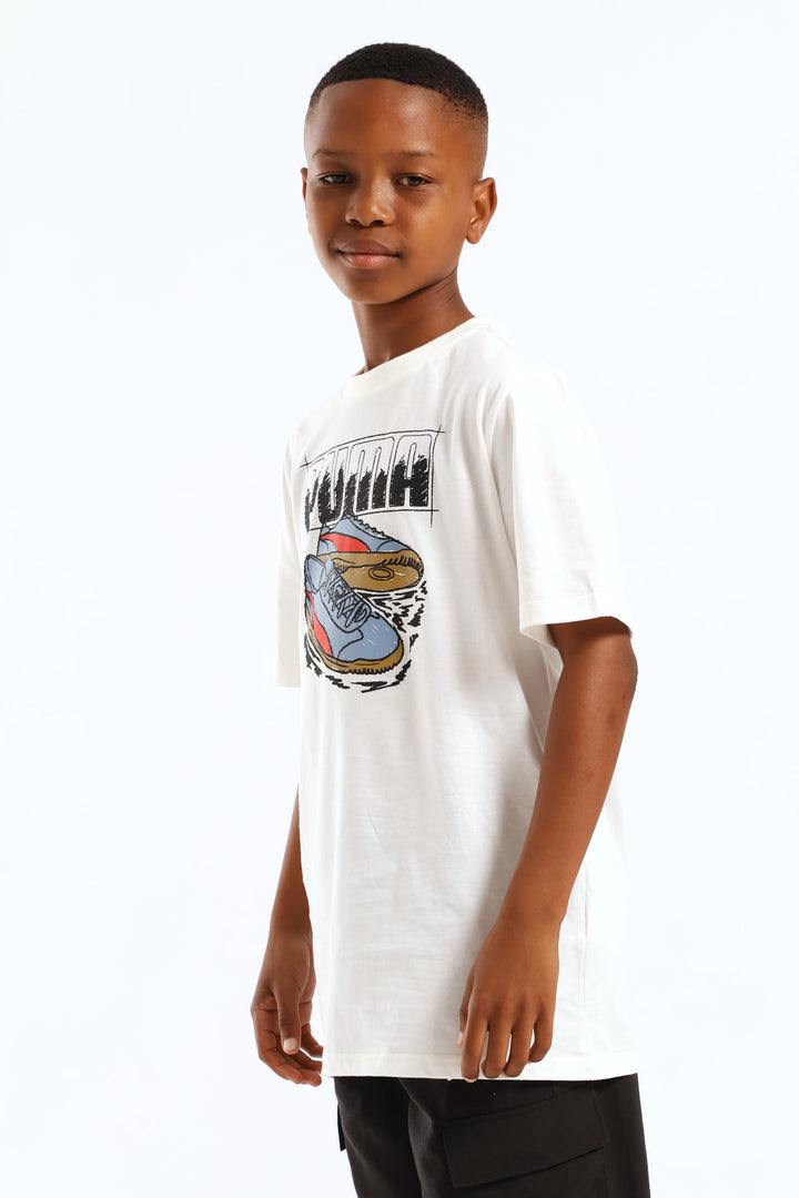 Boys Shoe Print Tee - White