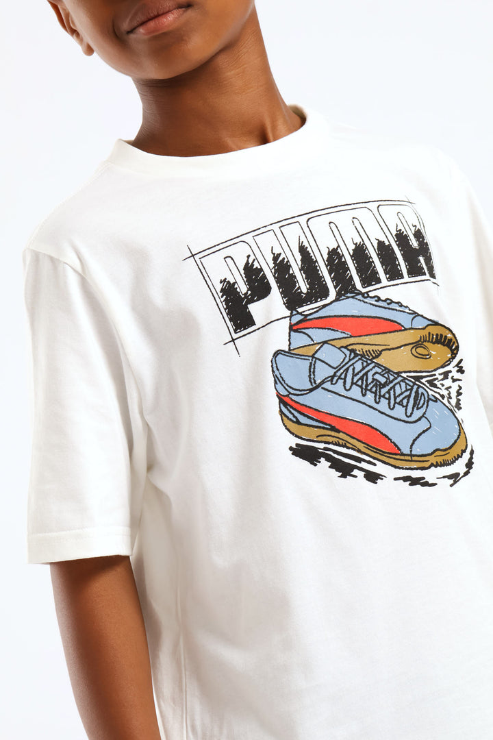 Boys Shoe Print Tee - White
