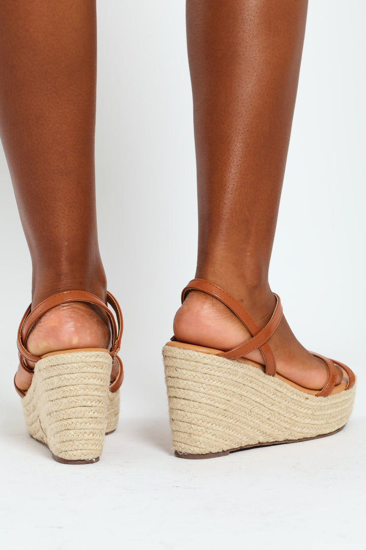 Multi Strap Wedge Heel - Tan