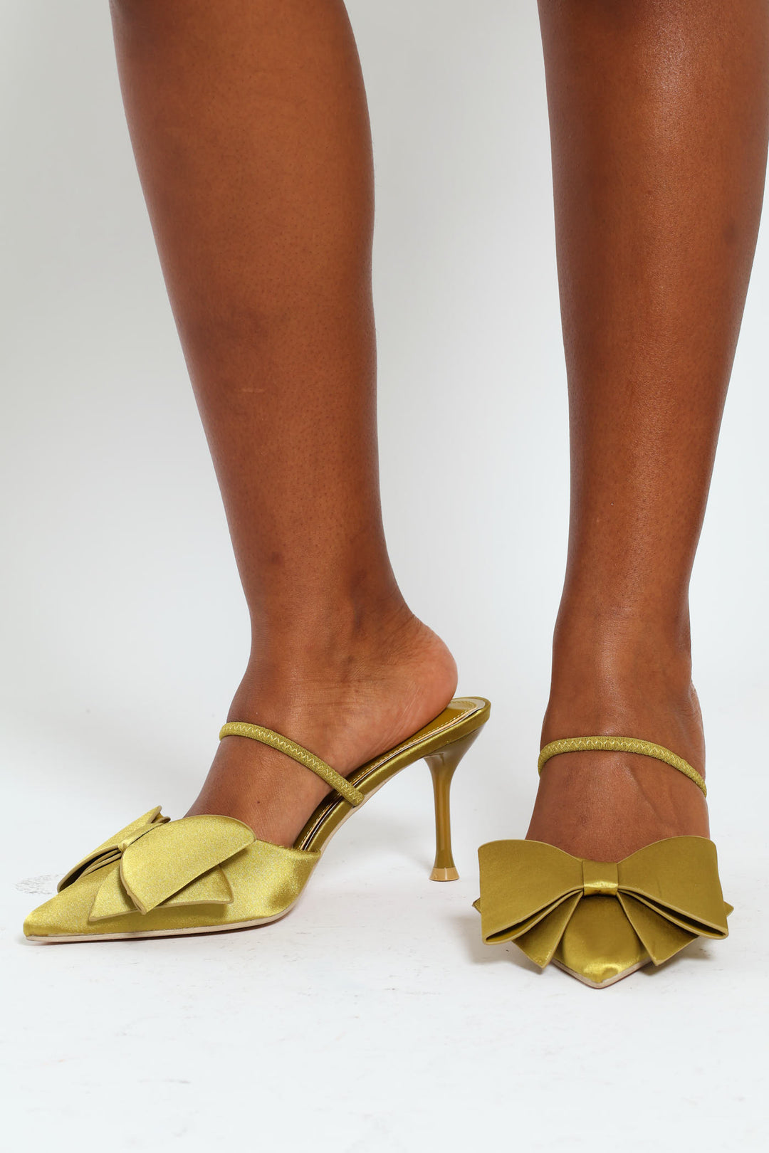 Pointed Big Bow Detail Stiletto Heel - Chartreuse