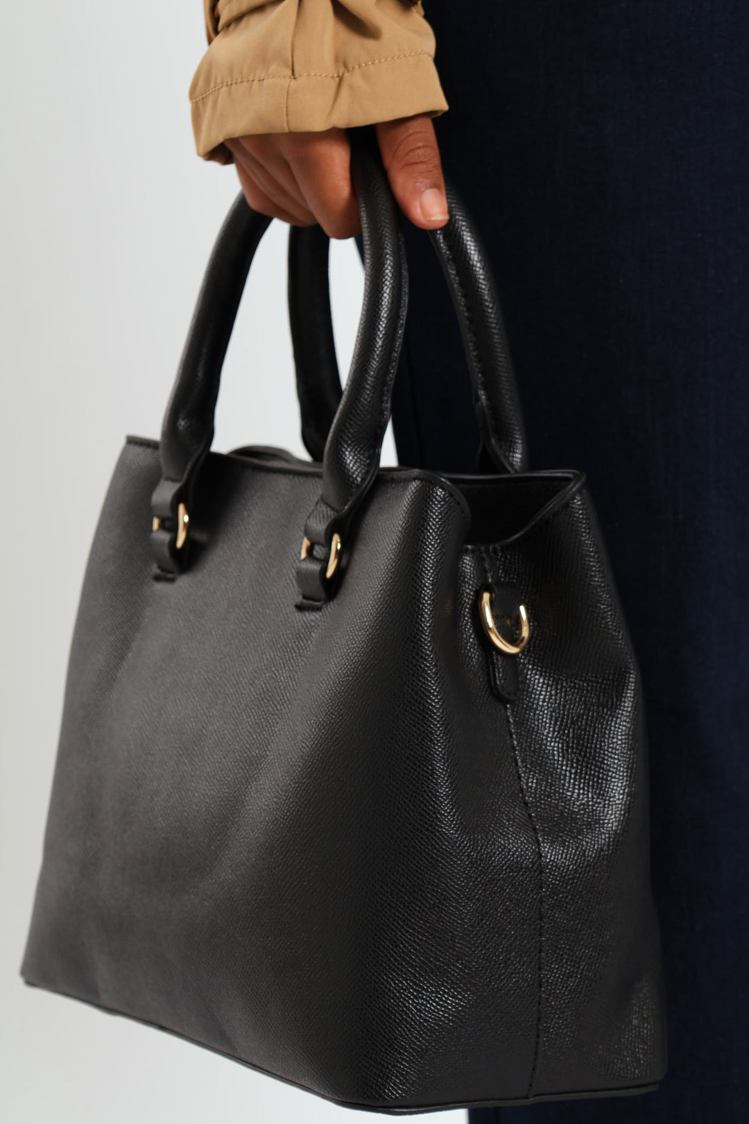 Gold Trim Multi Compartment Tote Bag - Black