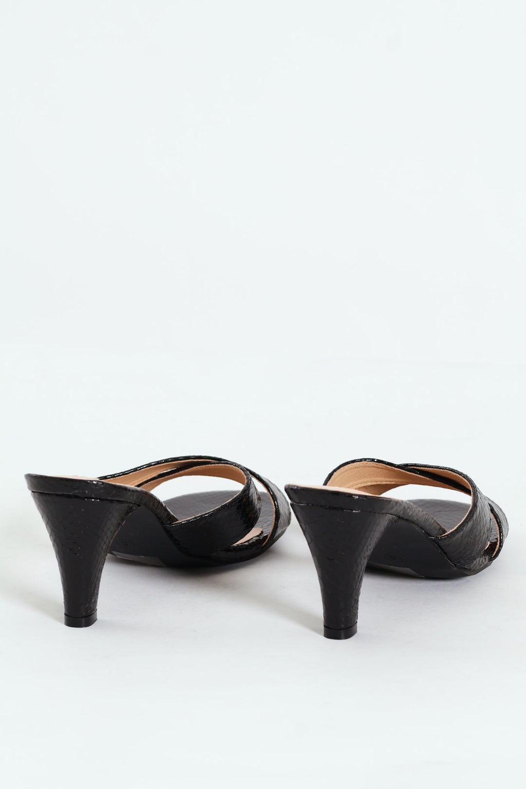 Cross Strap Textured Mule Heel - Black
