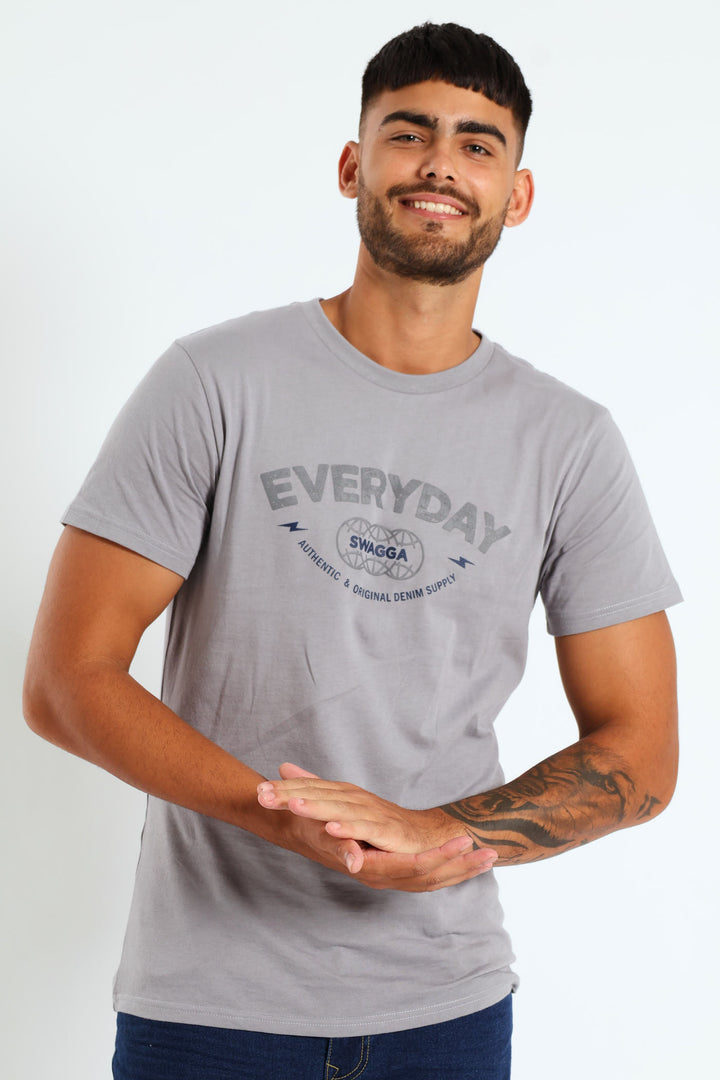 Basic Print T-Shirt - Light Grey
