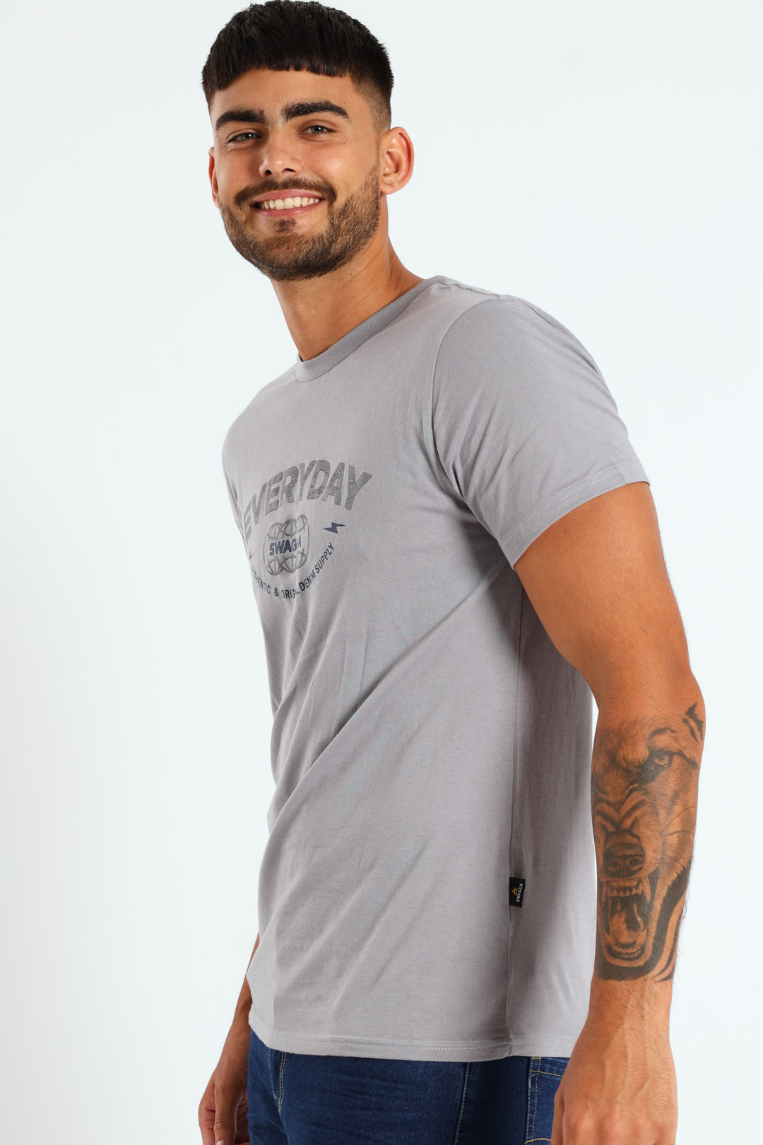Basic Print T-Shirt - Light Grey