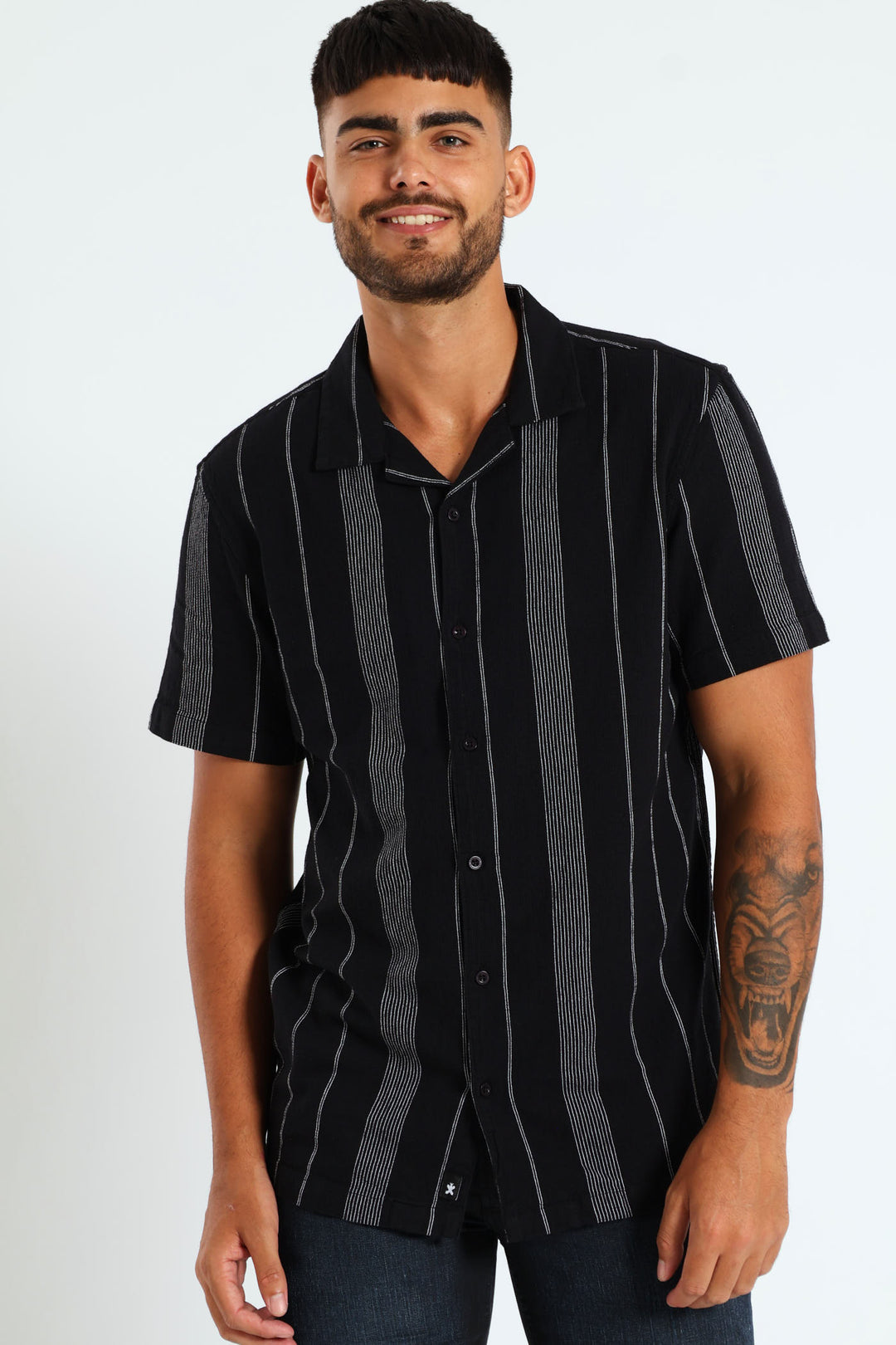 Thin Stripe Surf Interest Shirt - Black