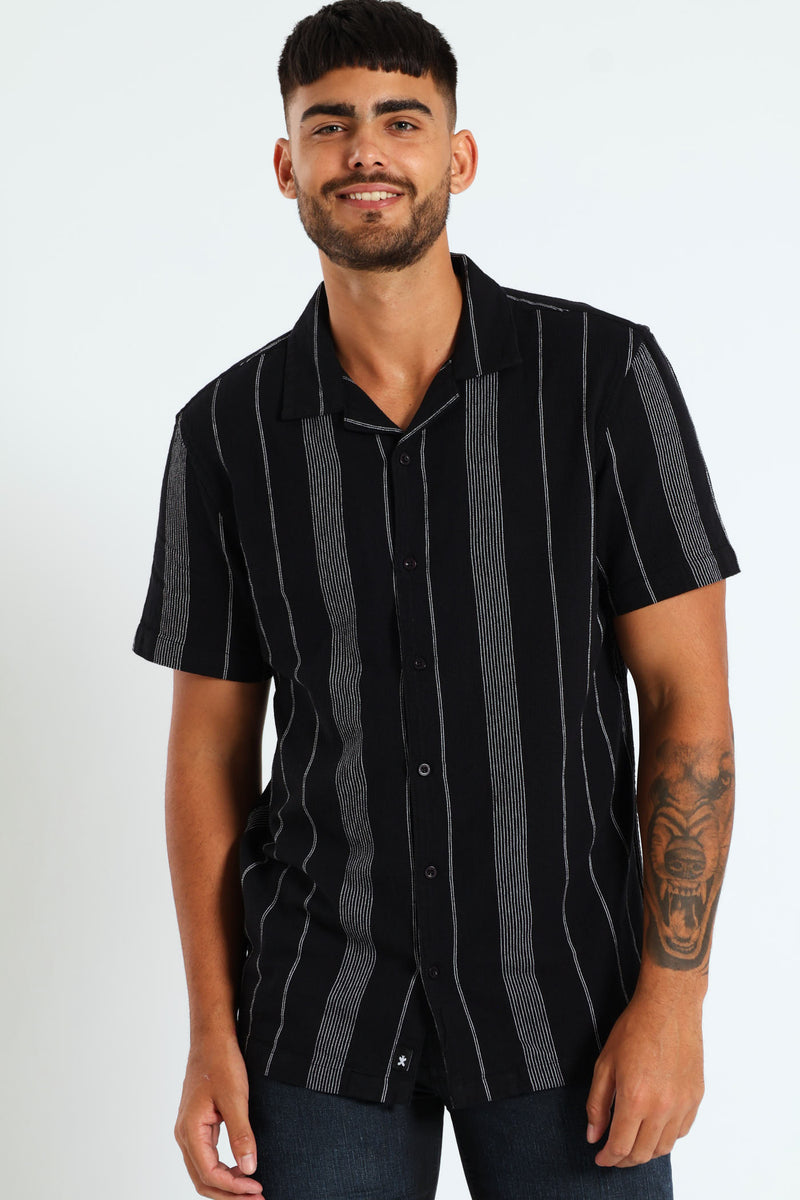 Thin Stripe Surf Interest Shirt - Black