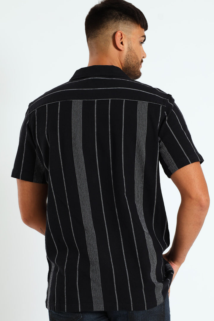 Thin Stripe Surf Interest Shirt - Black
