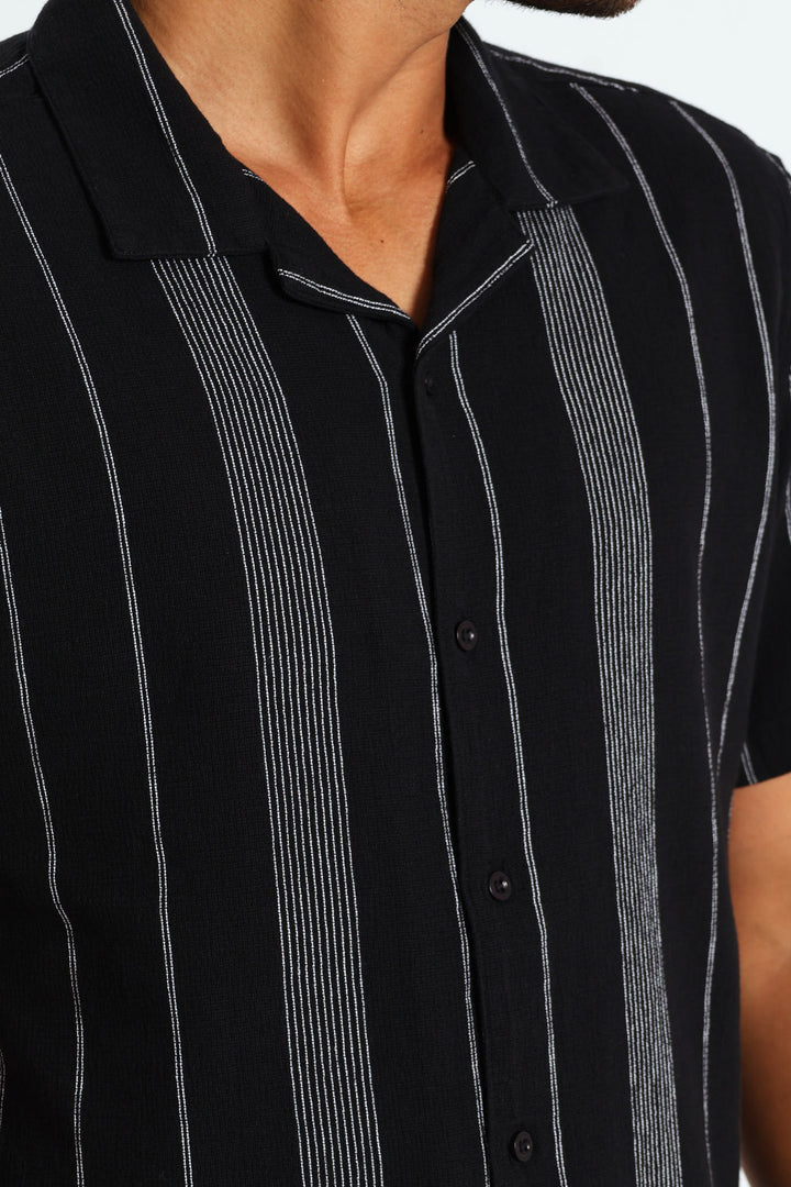 Thin Stripe Surf Interest Shirt - Black