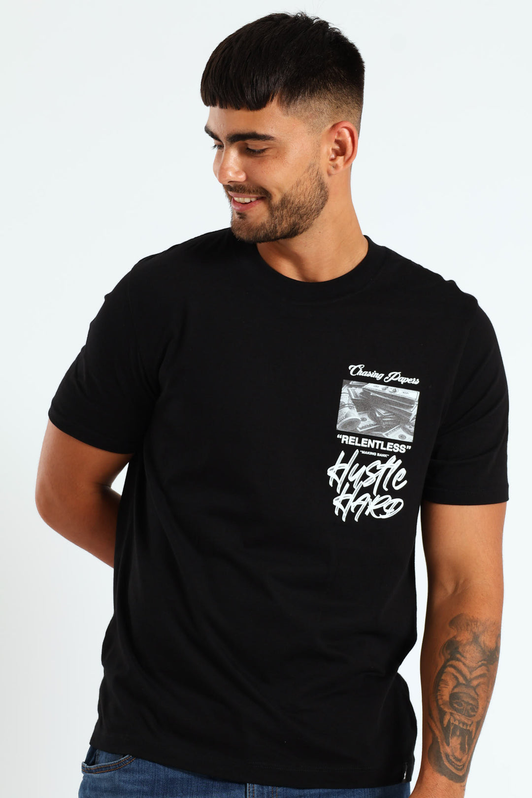 Money Front & Back Print Tee - Black