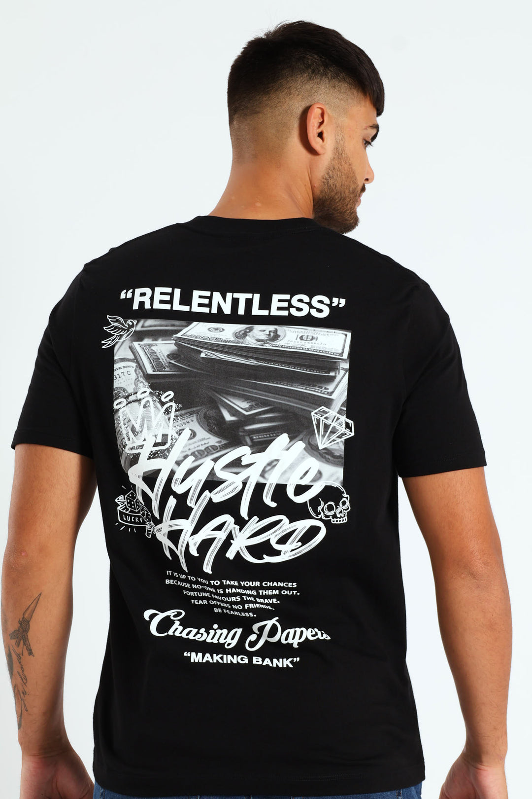 Money Front & Back Print Tee - Black