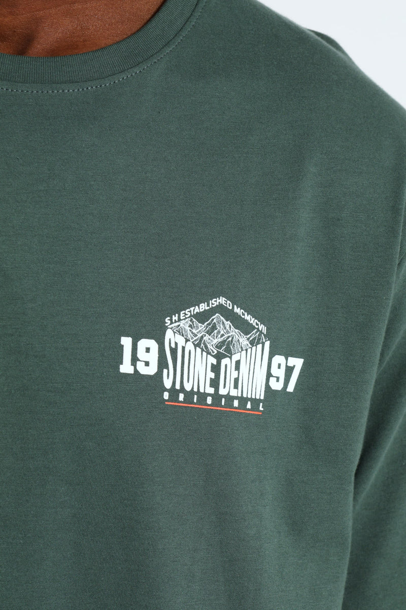 Mt Stone Front & Back Print Tee - Fatigue