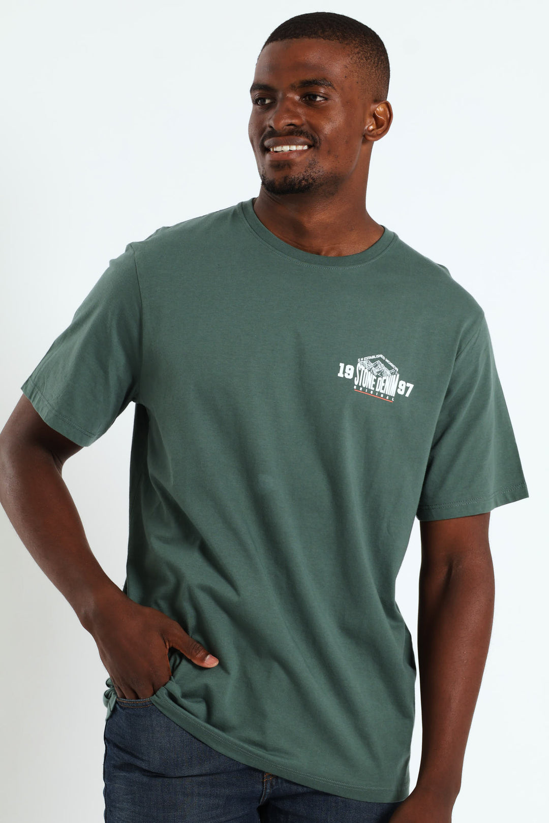 Mt Stone Front & Back Print Tee - Fatigue