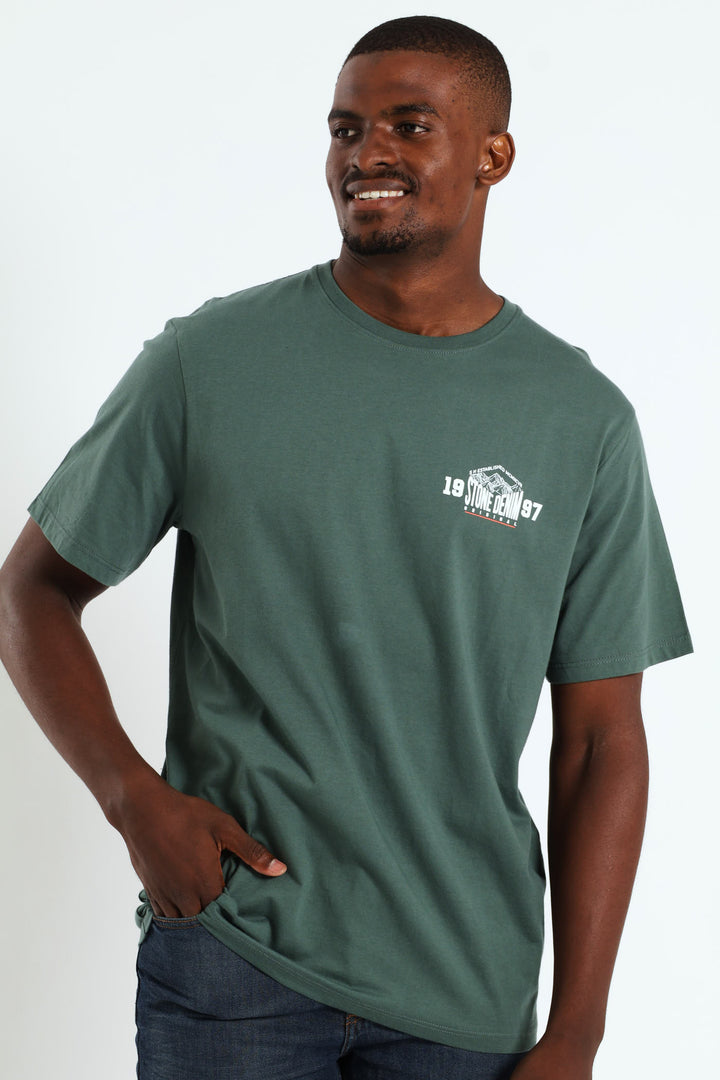 Mt Stone Front & Back Print Tee - Fatigue