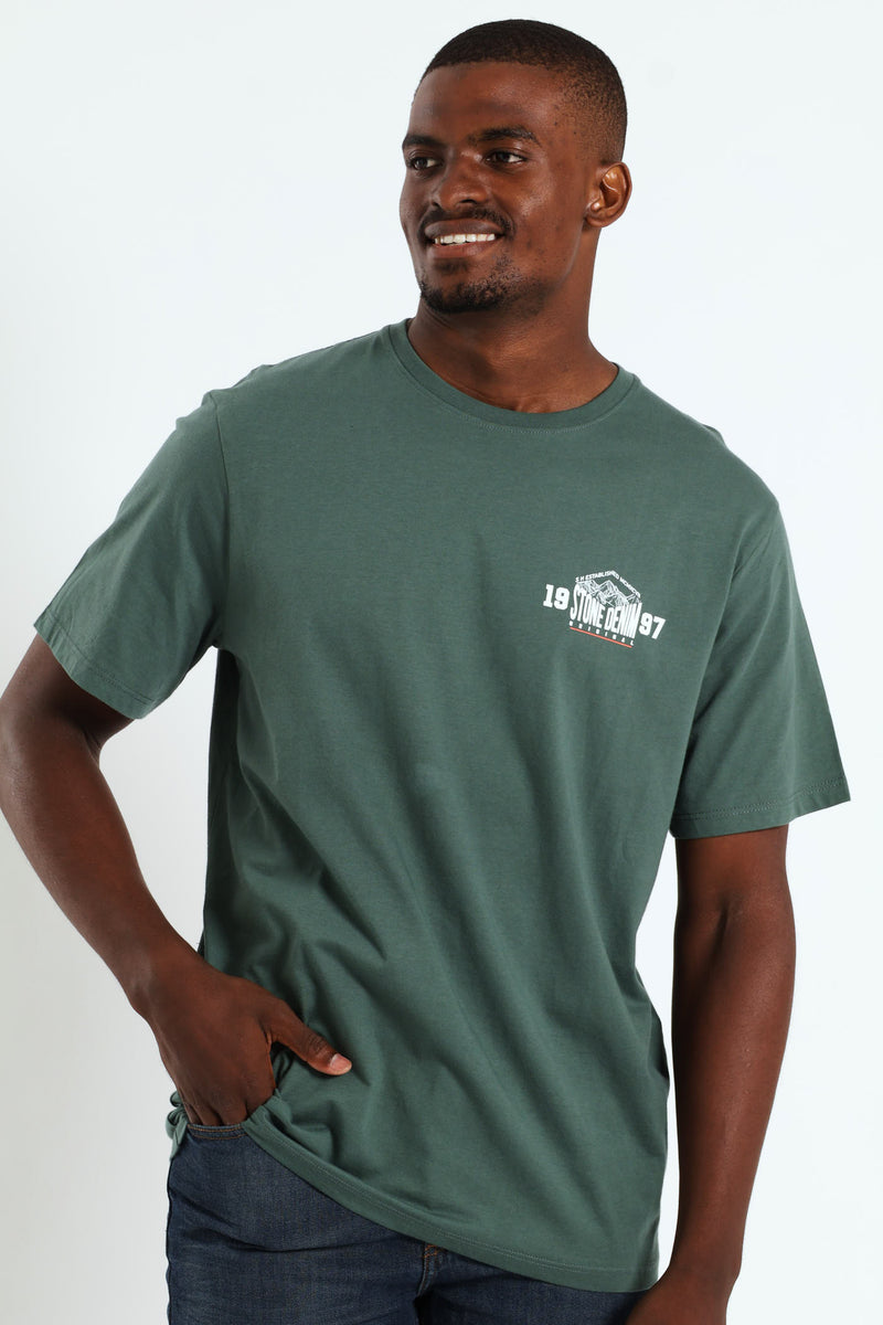 Mt Stone Front & Back Print Tee - Fatigue