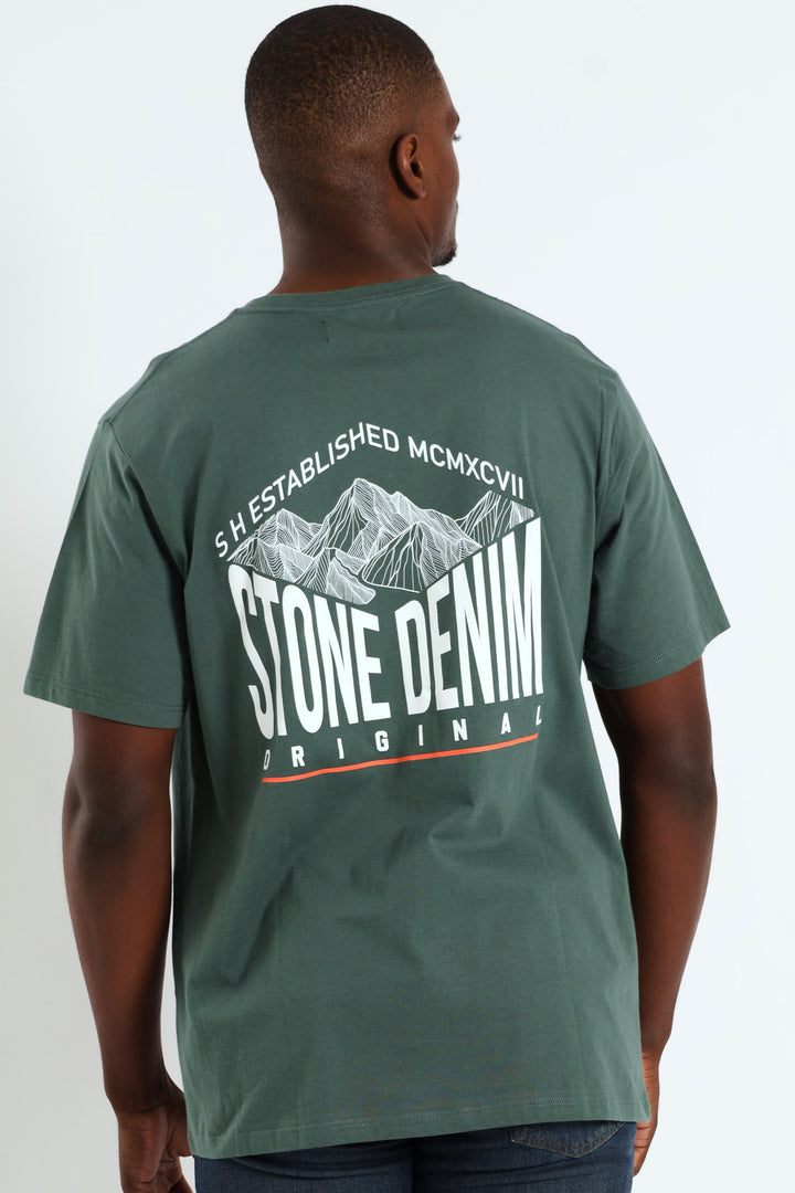 Mt Stone Front & Back Print Tee - Fatigue