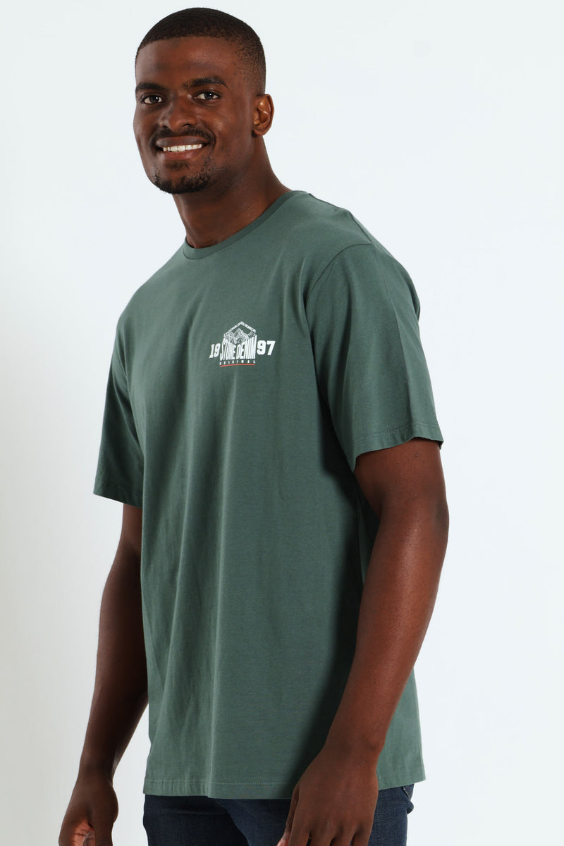 Mt Stone Front & Back Print Tee - Fatigue