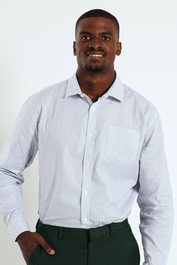 Textured Square Print Shirt - White/Navy