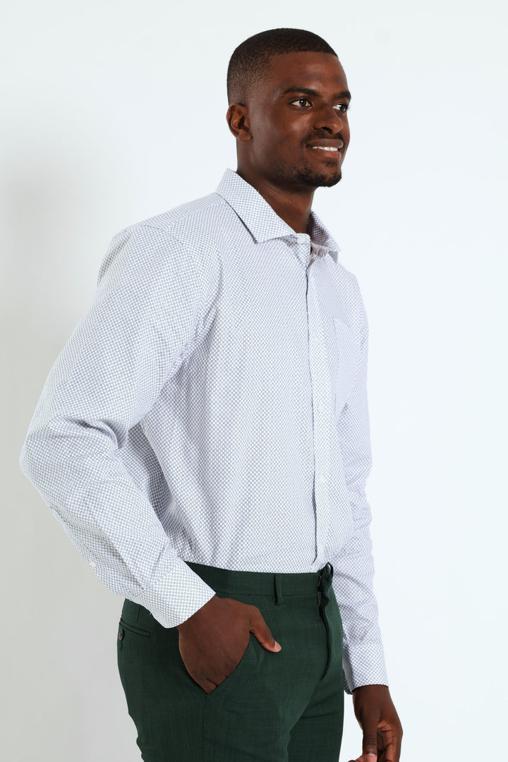 Textured Square Print Shirt - White/Navy