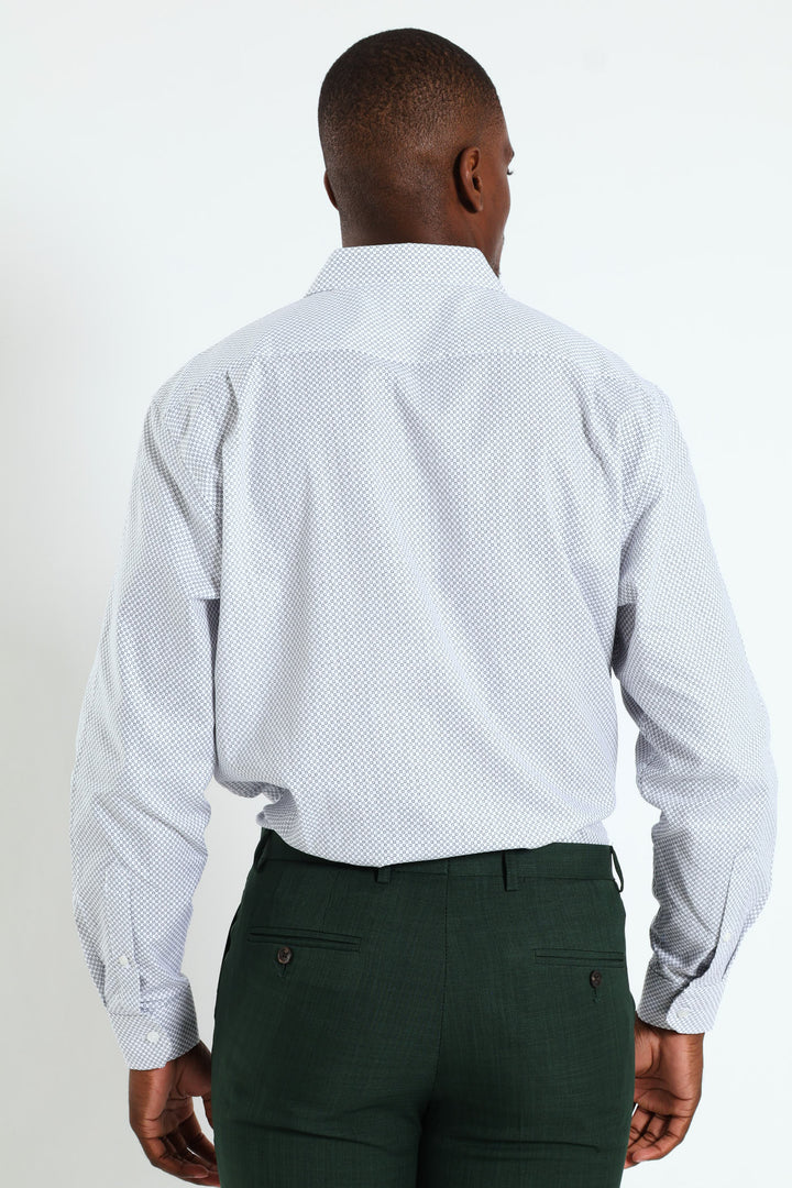 Textured Square Print Shirt - White/Navy